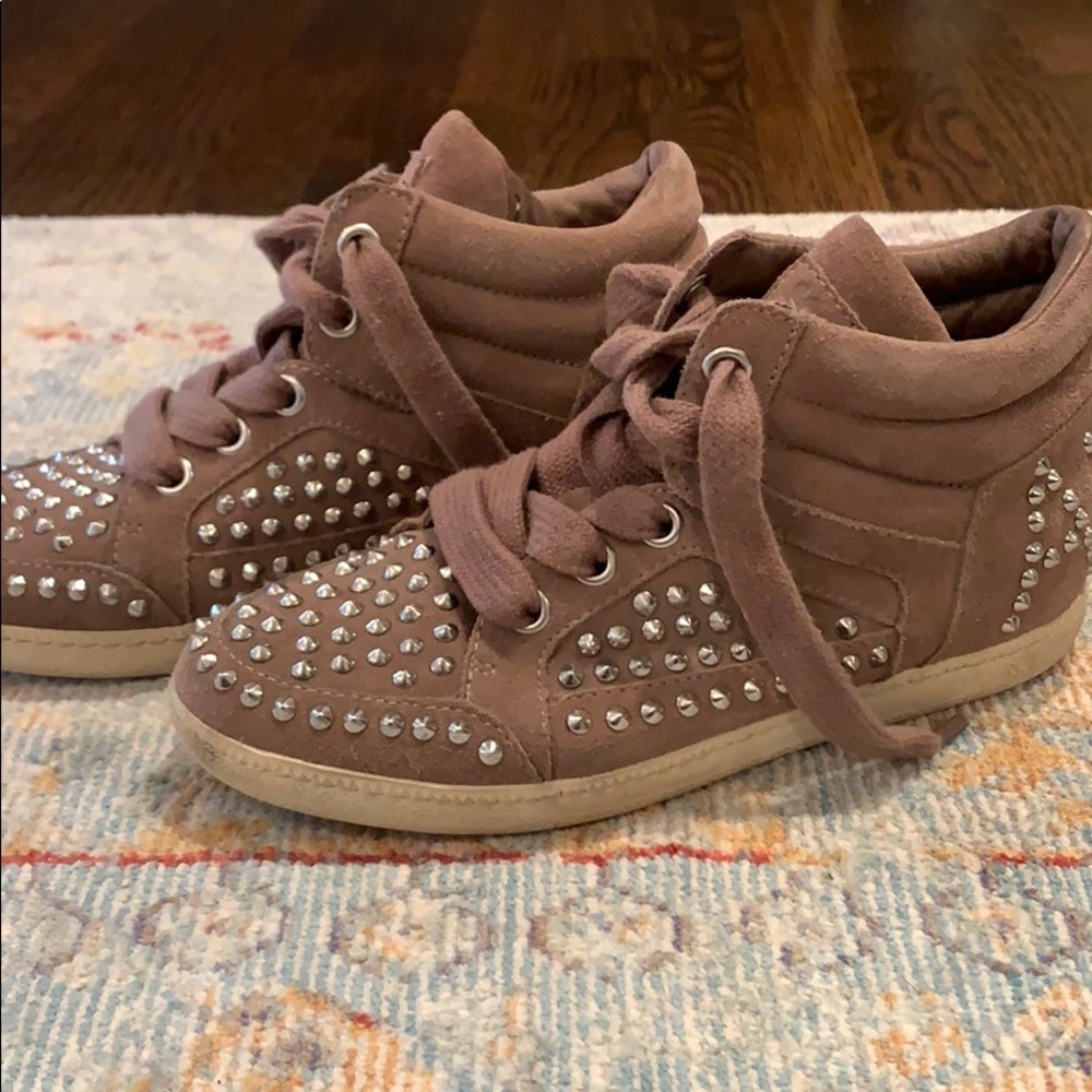 ASH Suede Studded Wedge Sneakers, size 37